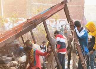 पुलिस को देखते ही गोवंश से लदी ट्रक नाले में पलटी, घबराया चालक मौके से फरार