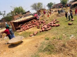 मिर्जापुर: ड्रामलगंज के गलरिया गांव में गैस सिलेंडर से भरा ट्रक पलटा