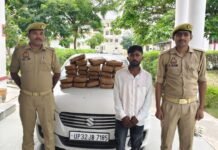 मिर्जापुर में 32 किलो गांजा के साथ एक गिरफ्तार, तस्करी में प्रयुक्त चार पहिया वाहन बरामद